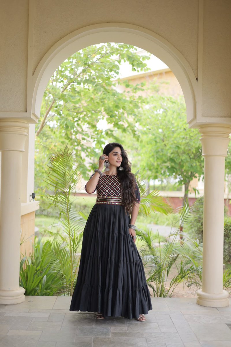 Lw 9346 Cotton With Multi Thread Embroidered Navratri Gown